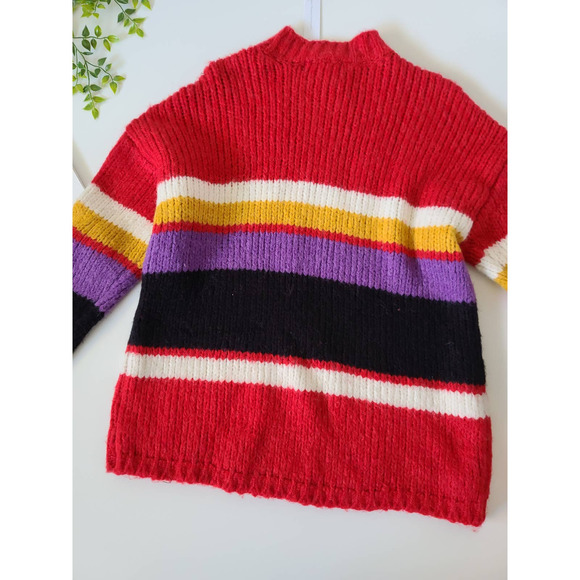 Sanctuary Party Striped Alpaca Wool Red Knit Crew Neck Pullover Sweater Small - Picture 3 of 10